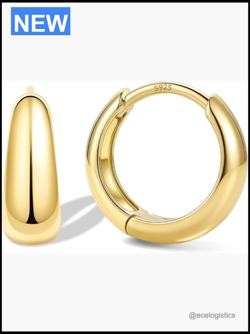 Hypoallergenic Sterling Silver Gold Huggie Hoop Earrings Chunky Lightweight